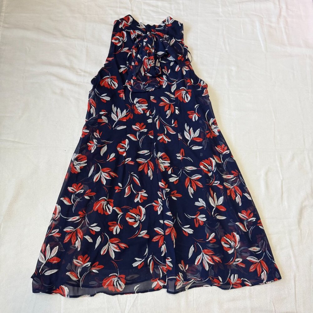 Signature by Robbie Bee Navy Red Floral Halter Dress Size 6 Summer - Picture 2 of 10